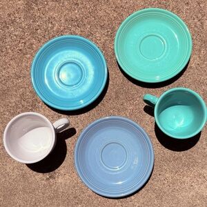 Vintage Fiestaware Tea Cups & Saucers Set | Blues, Greens